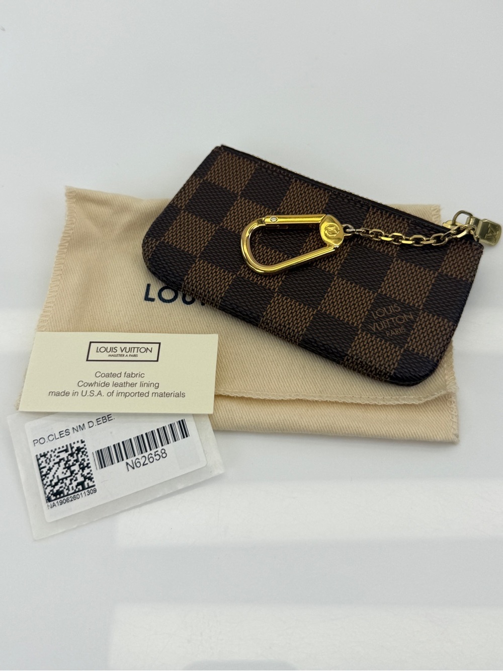 Louis Vuitton Brown Damier Key Pouch Coin Cles Gold Hardware